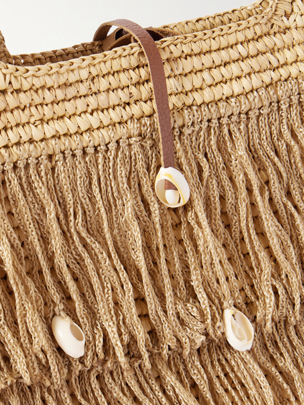 Sensi Studio Leather-trimmed Embellished Fringed Straw Tote