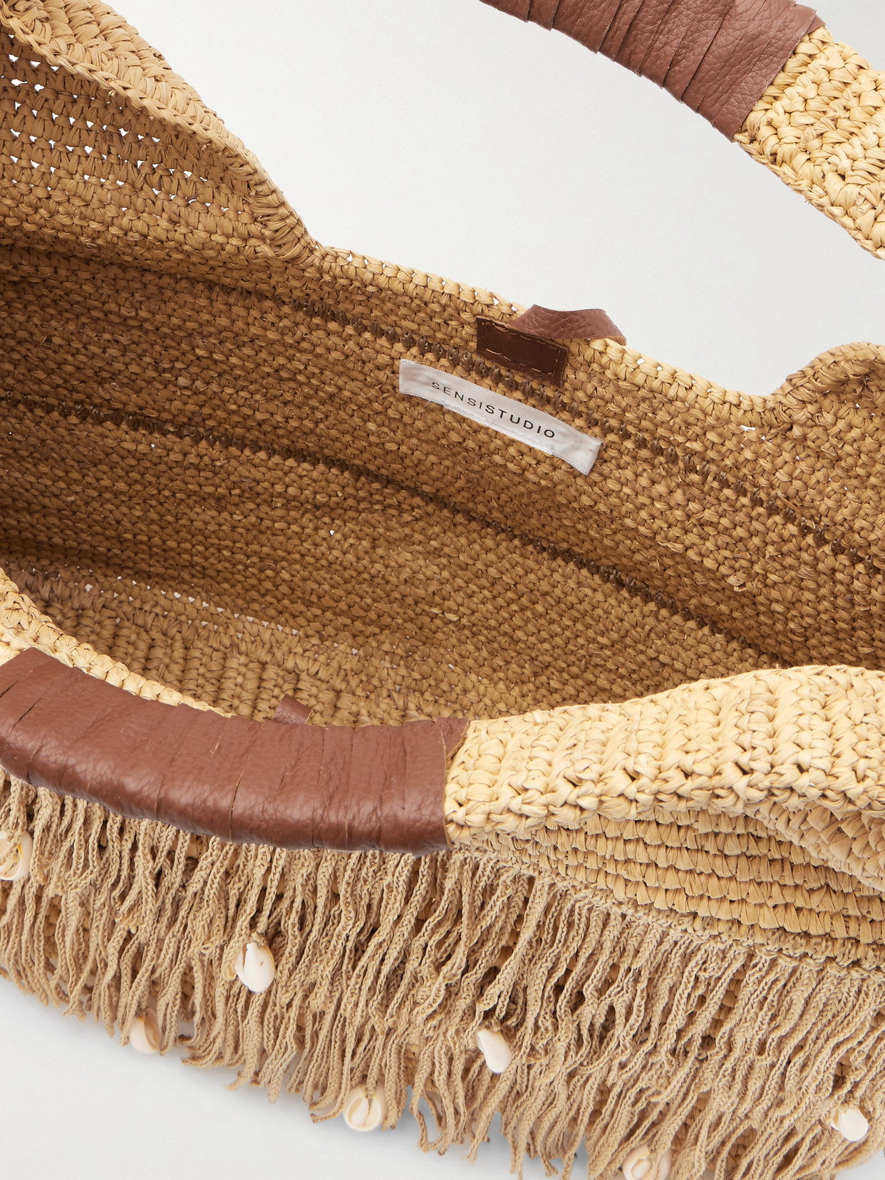 Sensi Studio Leather-trimmed Embellished Fringed Straw Tote