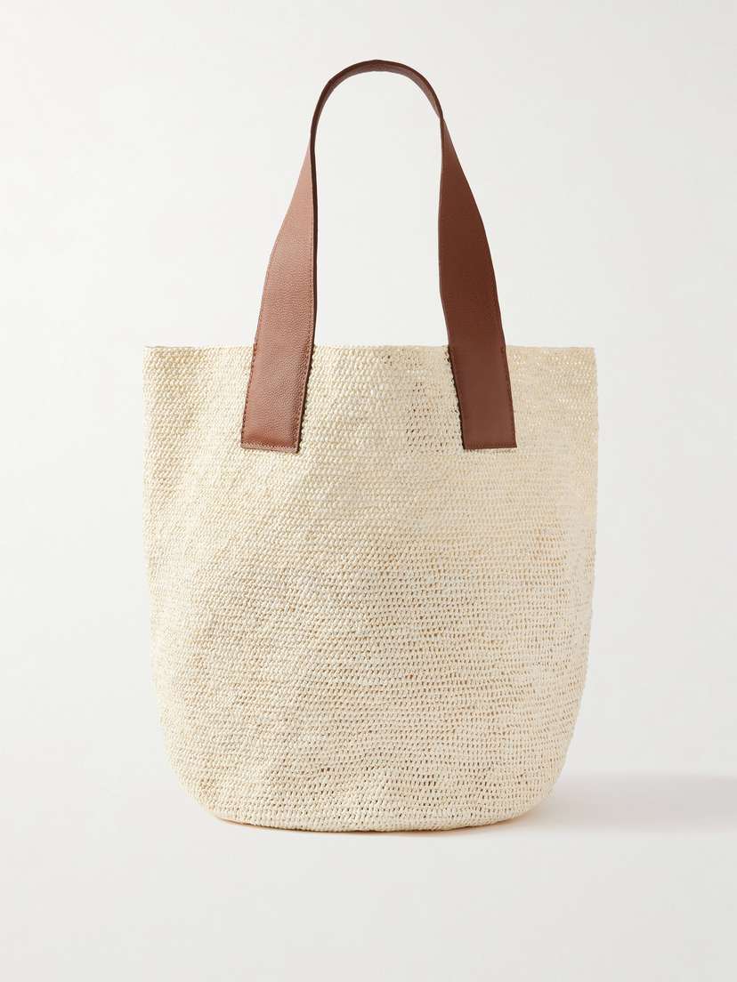 SENSI STUDIO El Viajero Maxi Textured Leather-trimmed Straw Tote