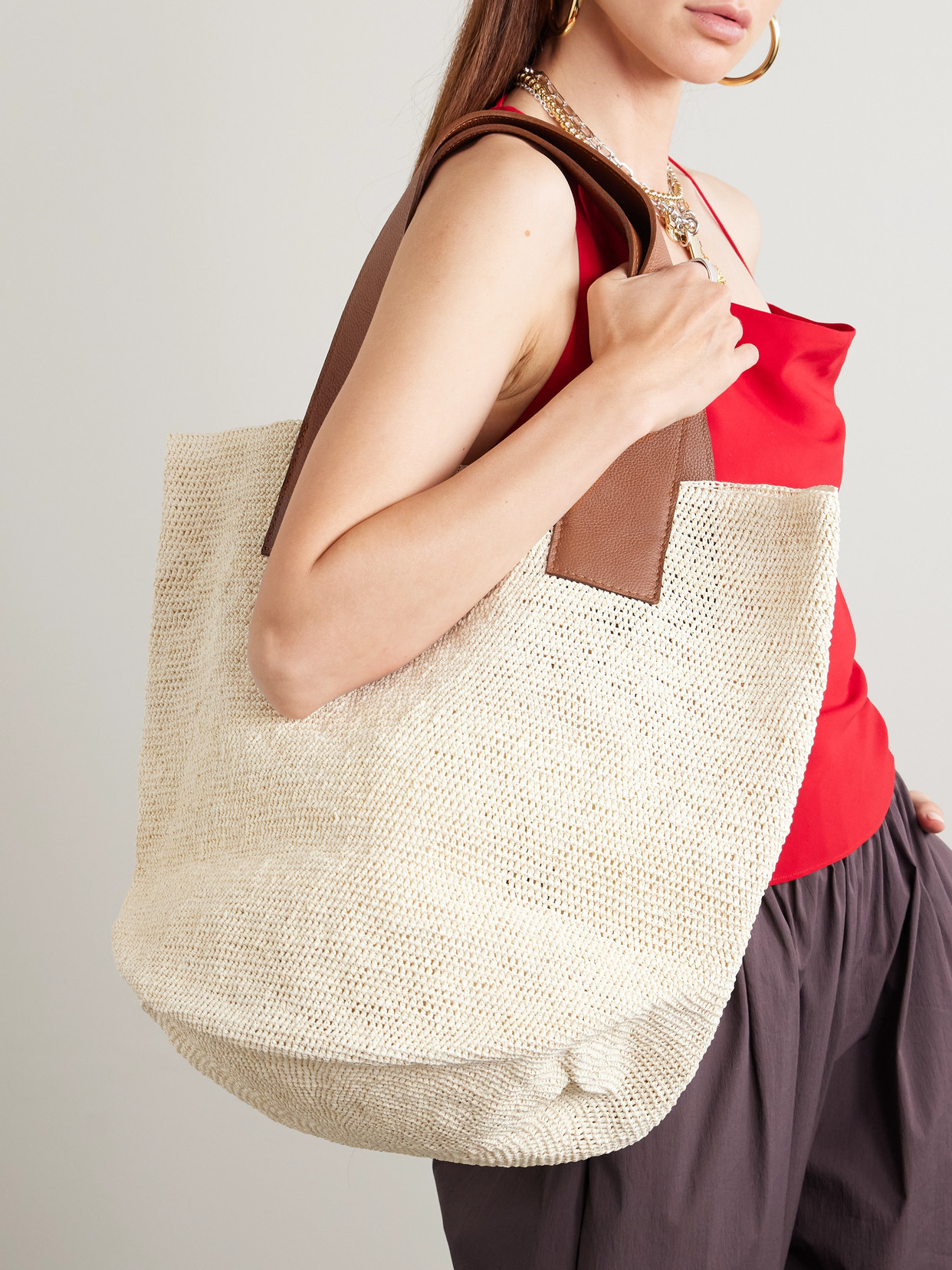Sensi Studio El Viajero Maxi Textured Leather-trimmed Straw Tote
