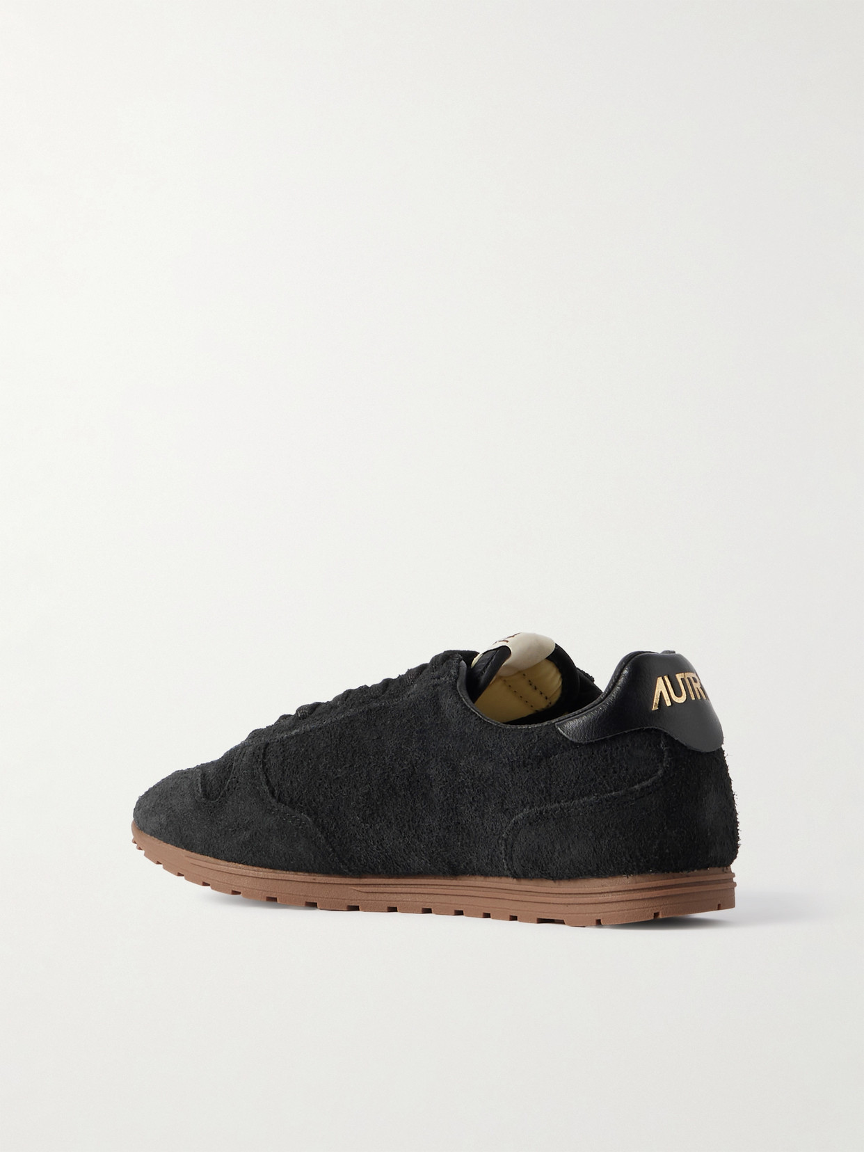Autry Windspin Leather-trimmed Perforated Brushed Suede Sneakers In Black