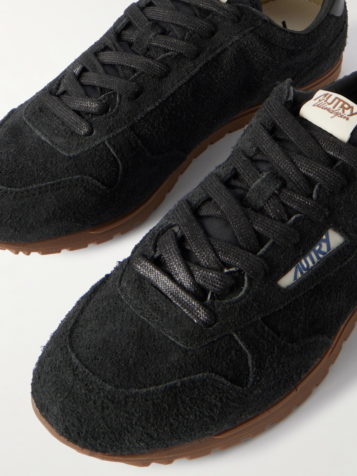 Autry Windspin Leather-trimmed Perforated Brushed Suede Sneakers In Black