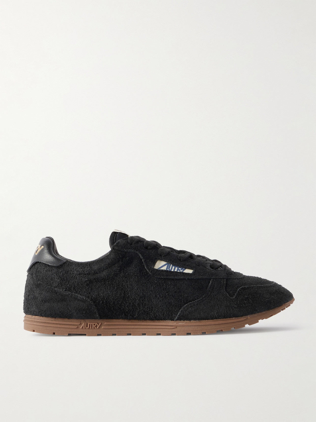Autry Windspin Leather-trimmed Perforated Brushed Suede Sneakers In Black