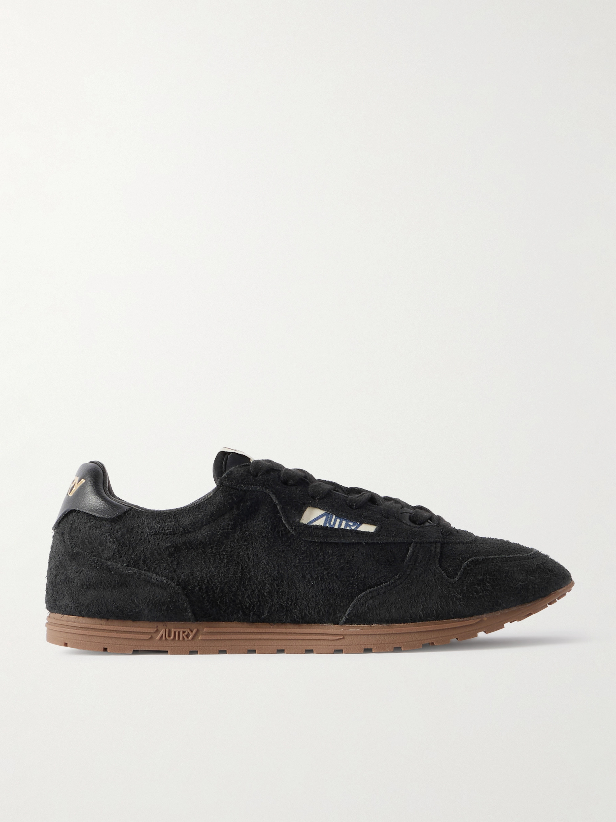 Autry Windspin leather-trimmed perforated brushed suede sneakers