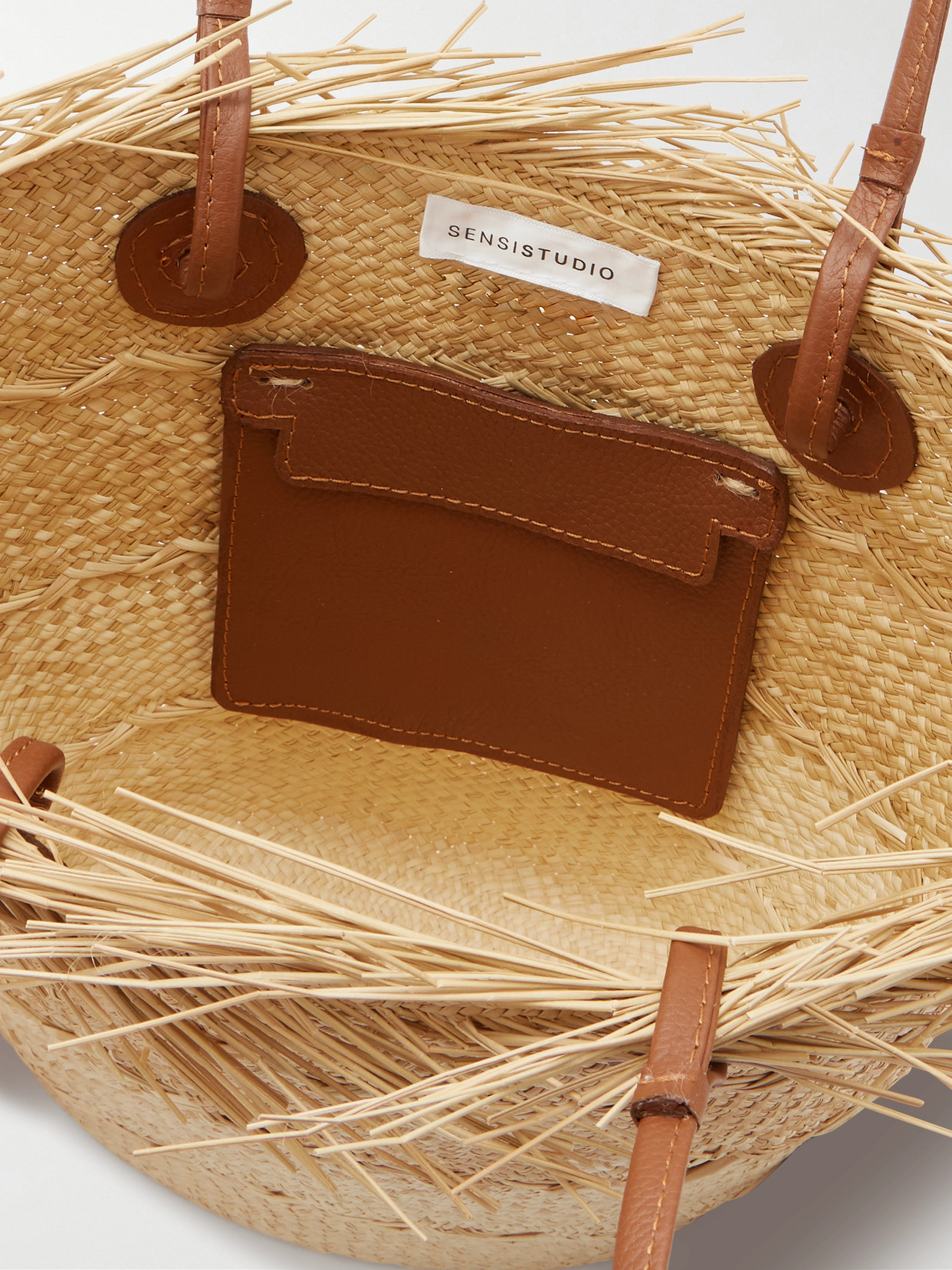 Leather-Trimmed Frayed Ombré Straw Tote