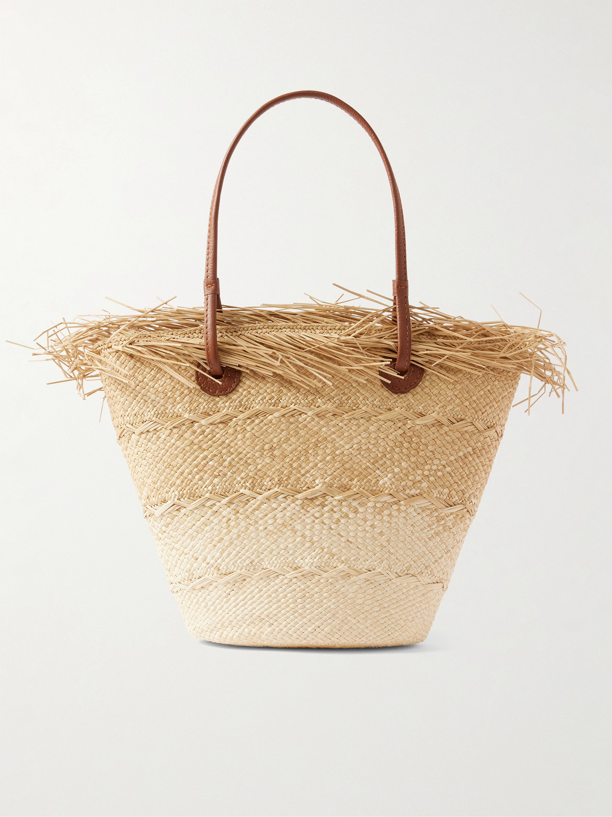 Sensi Studio Leather-trimmed Frayed Ombré Straw Tote