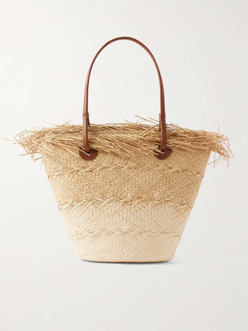 SENSI STUDIO Leather-trimmed Frayed Ombré Straw Tote
