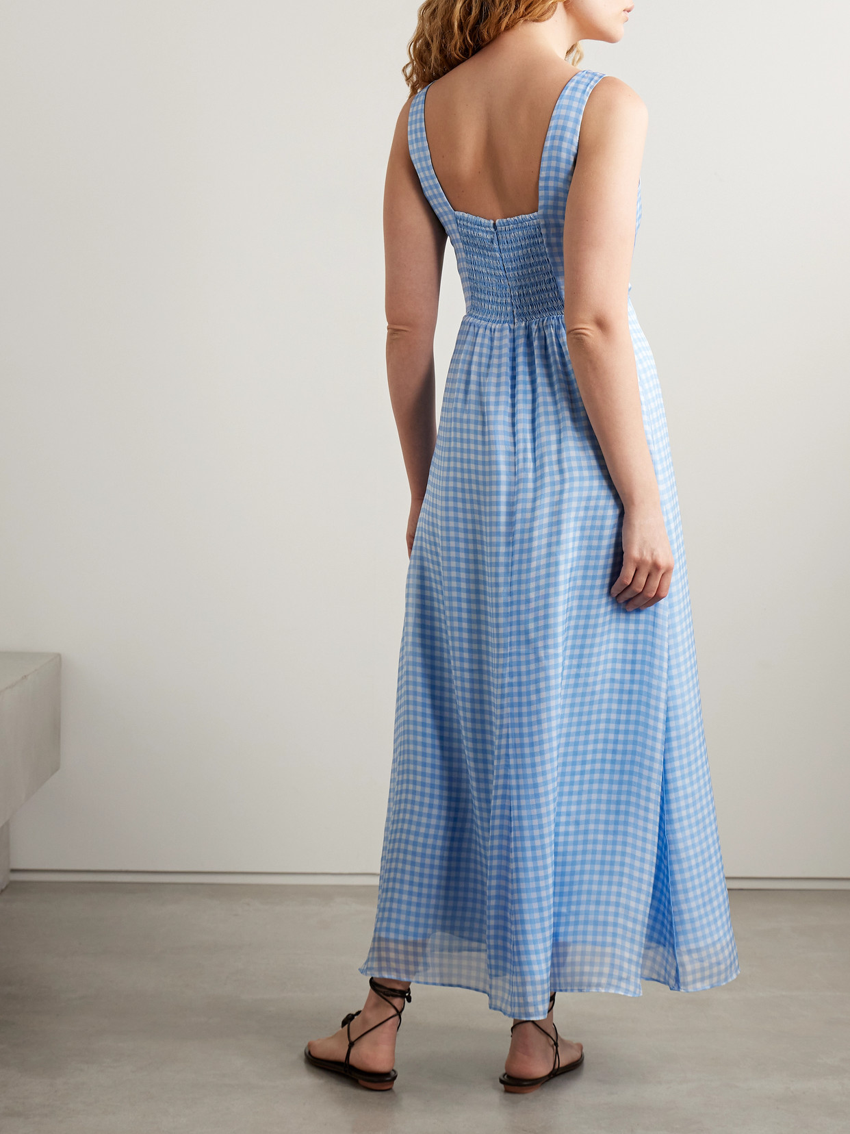 Shop La Ligne Gingham Silk Midi Dress