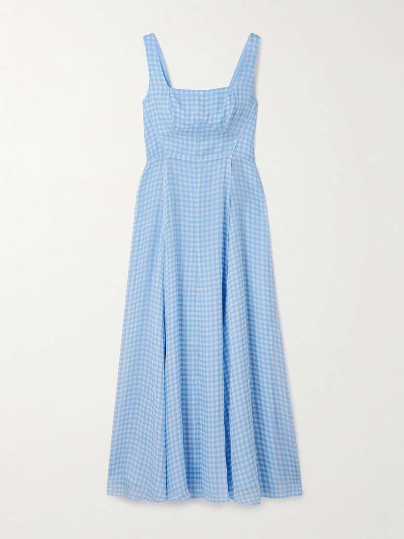 La Ligne Gingham Silk Midi Dress