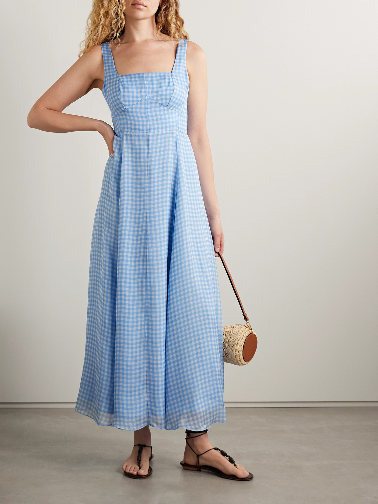 Shop La Ligne Gingham Silk Midi Dress