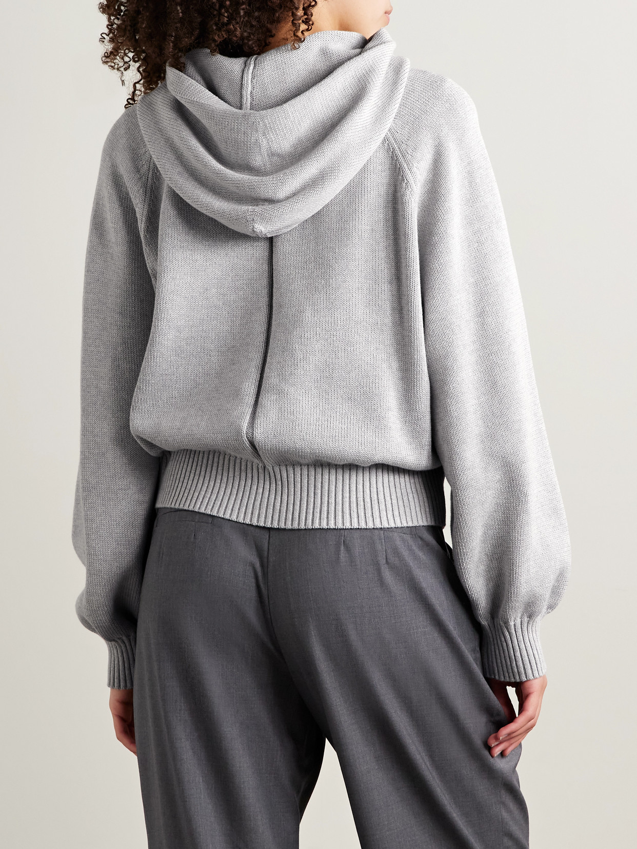 La Ligne Jill Hooded Pleated Cotton Hoodie In Gray
