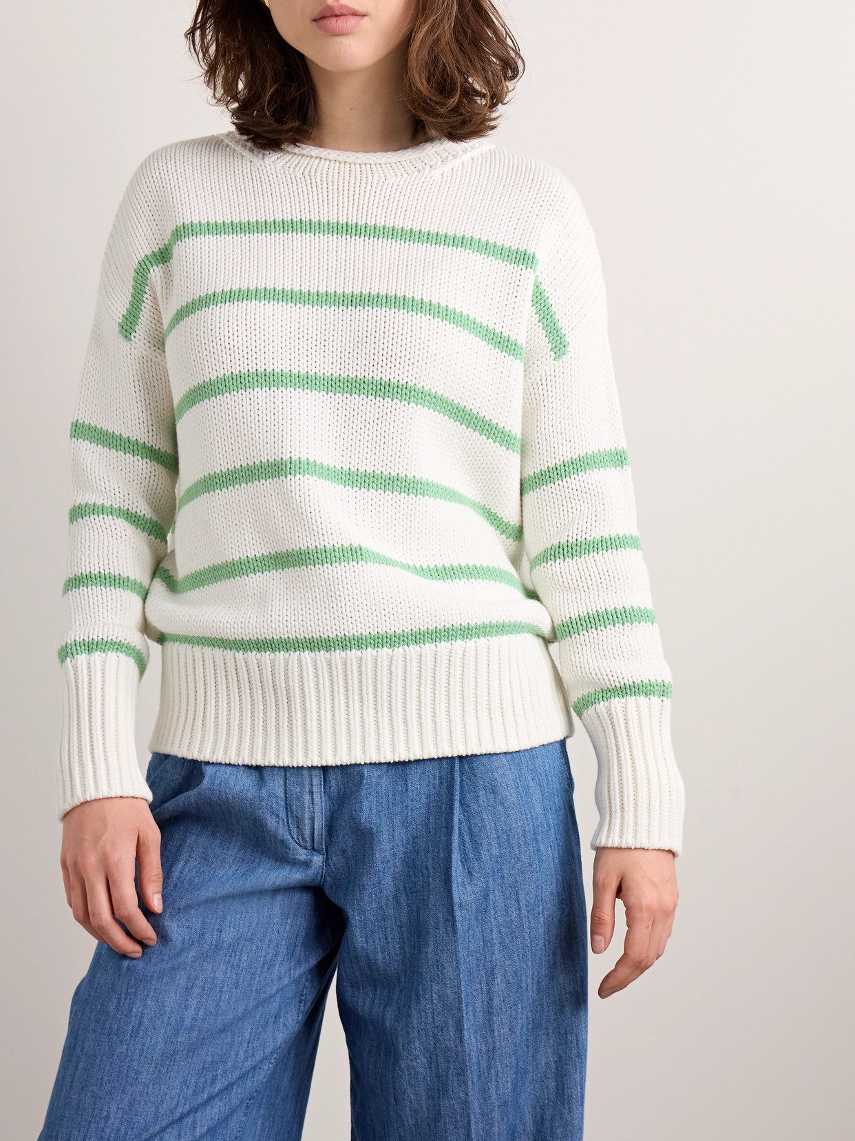 La Ligne Marina Striped Cotton Sweater In White