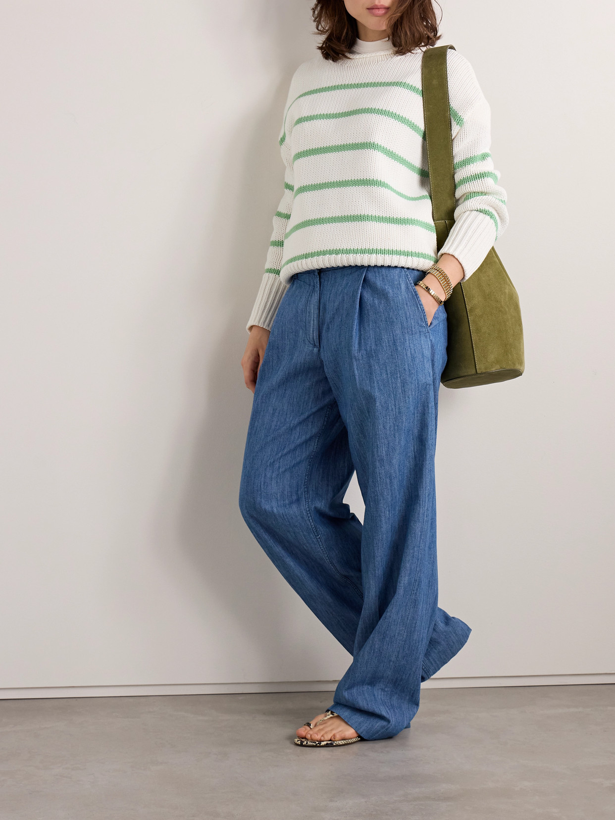 La Ligne Marina Striped Cotton Sweater In White