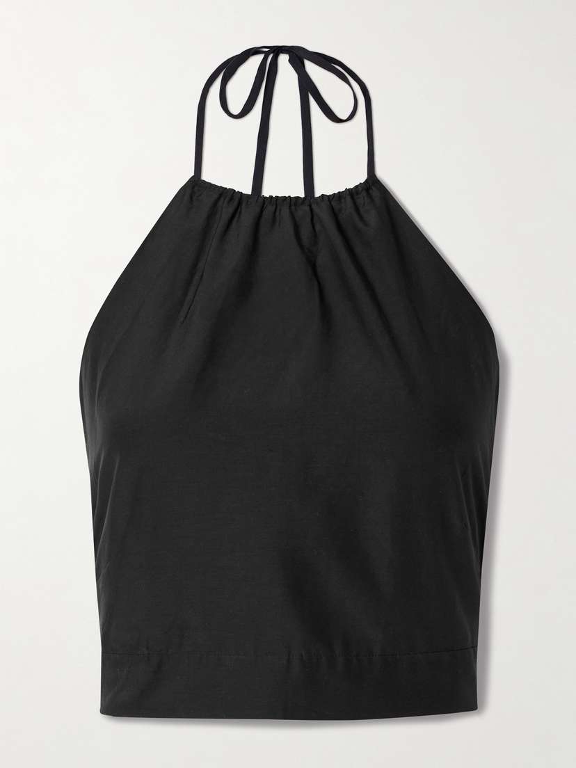 La Ligne Cropped Cotton And Silk-blend Halterneck Top