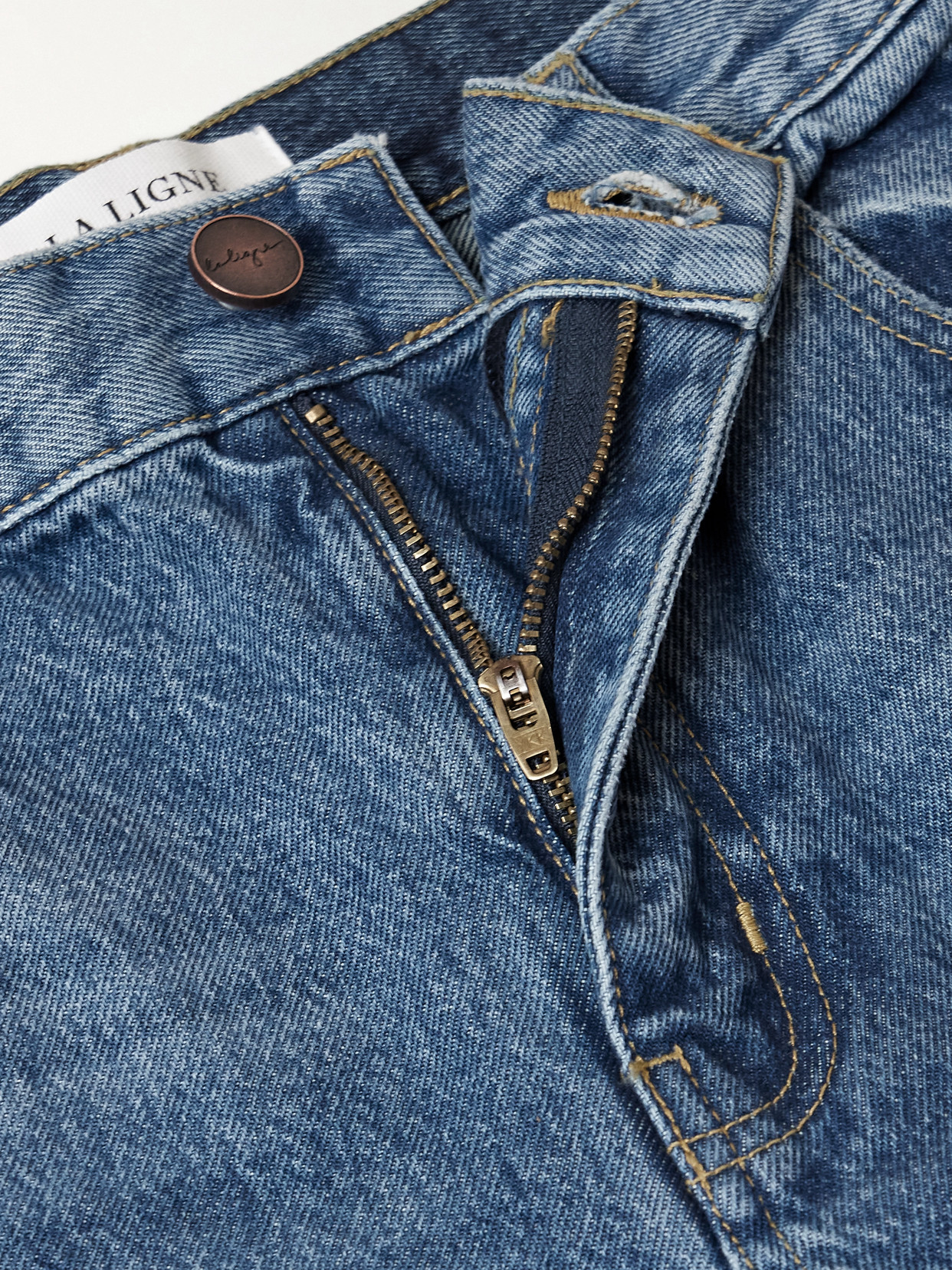 La Ligne Marilyn Paneled Two-tone High-rise Wide-leg Jeans In Blue