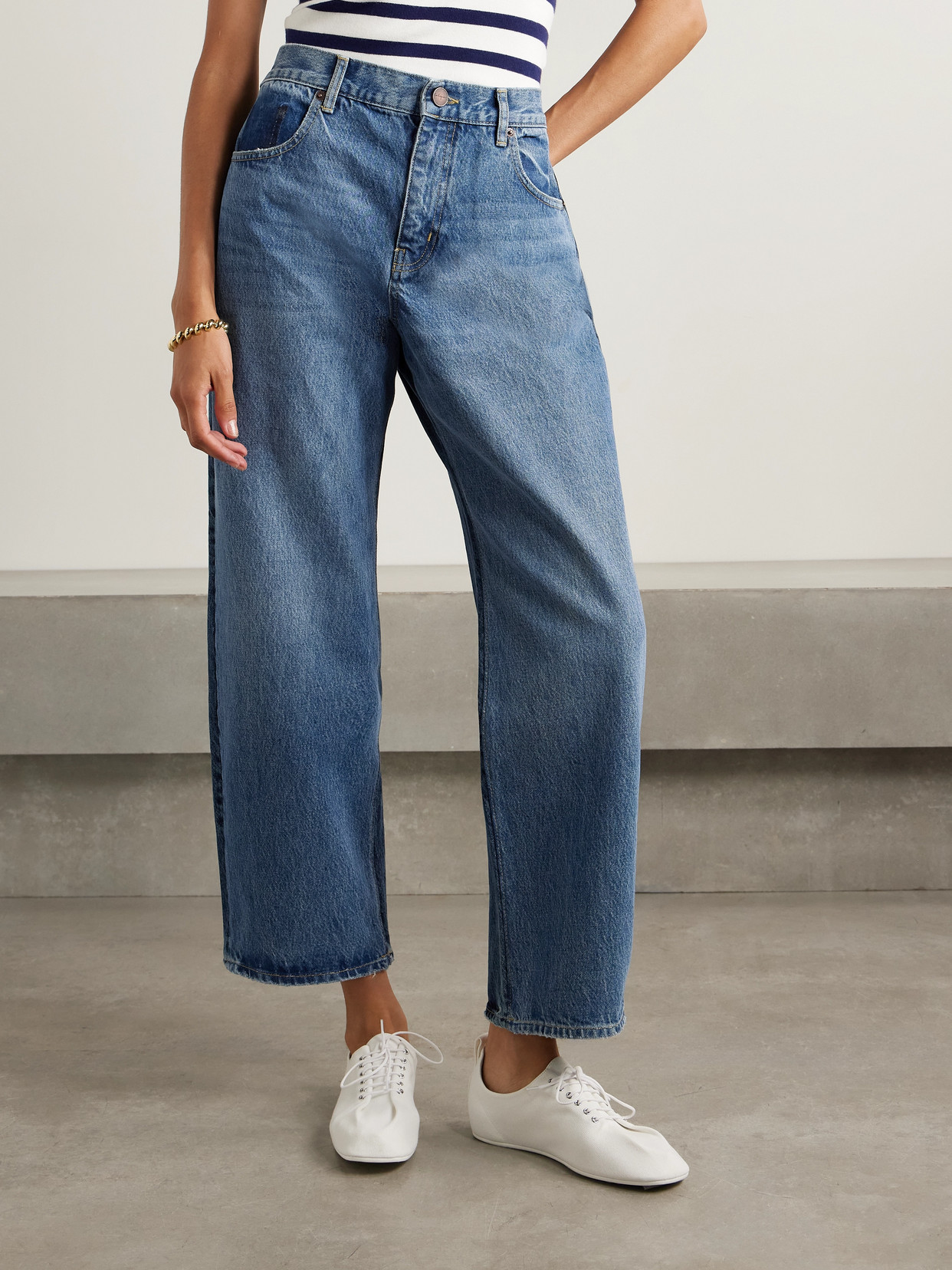 La Ligne Marilyn Paneled Two-tone High-rise Wide-leg Jeans In Blue