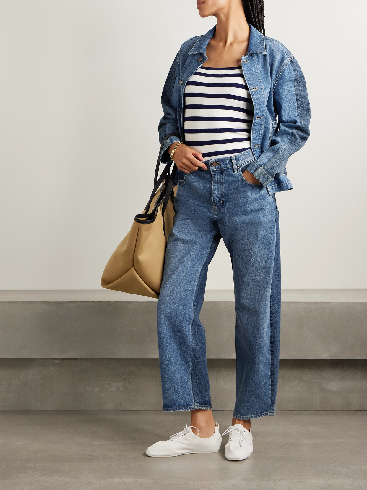 La Ligne Marilyn Paneled Two-tone High-rise Wide-leg Jeans In Blue
