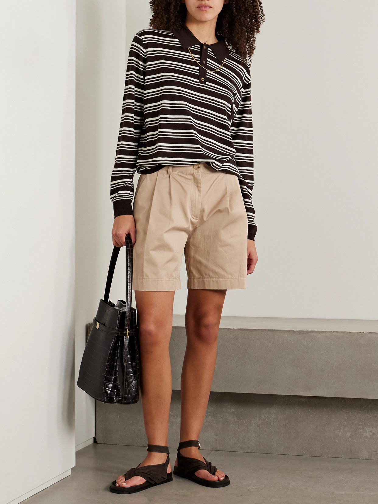 Shop La Ligne Striped Silk, Wool And Cashmere-blend Polo Sweater