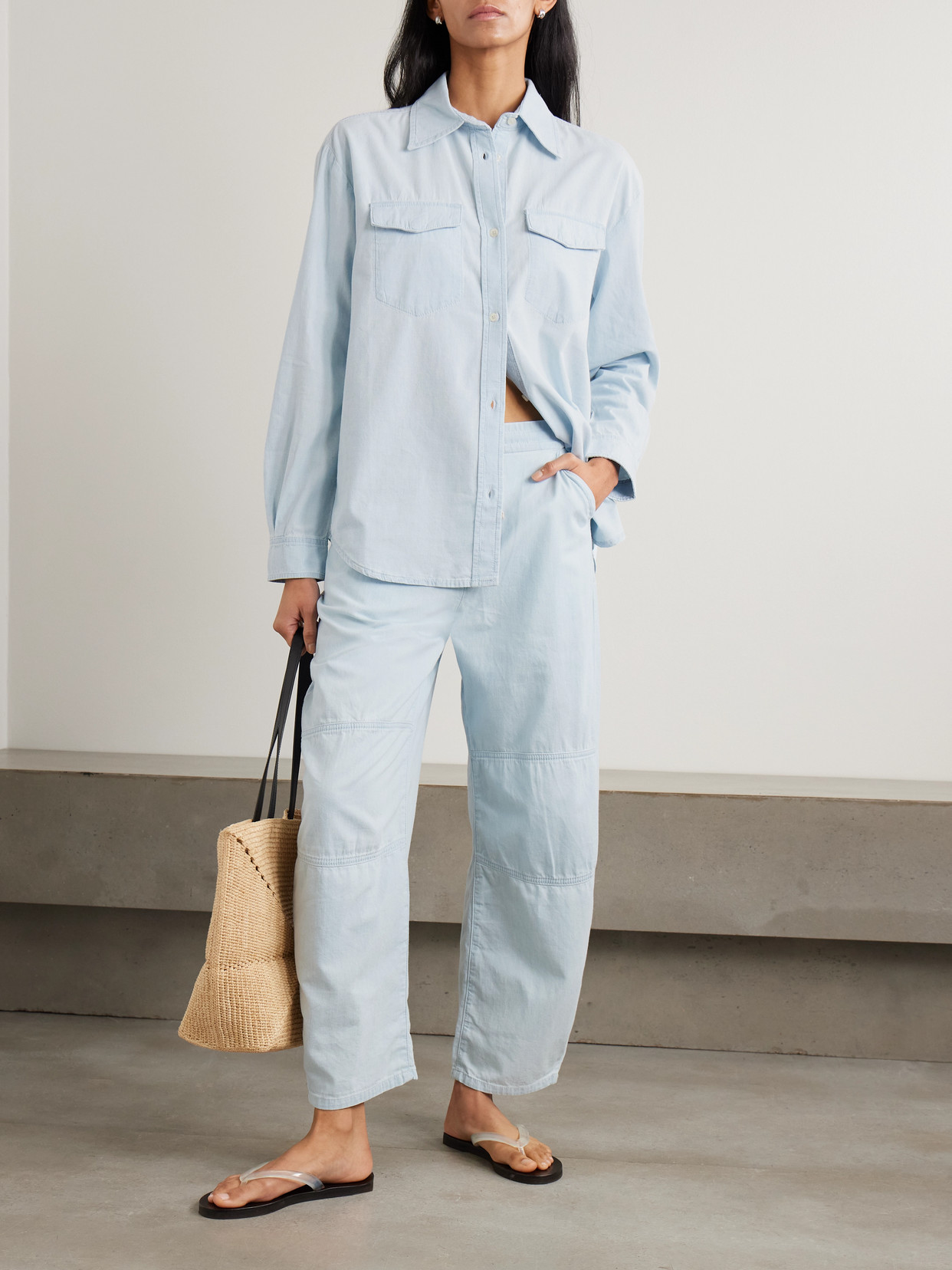 La Ligne Cotton-chambray Barrel-leg Pants