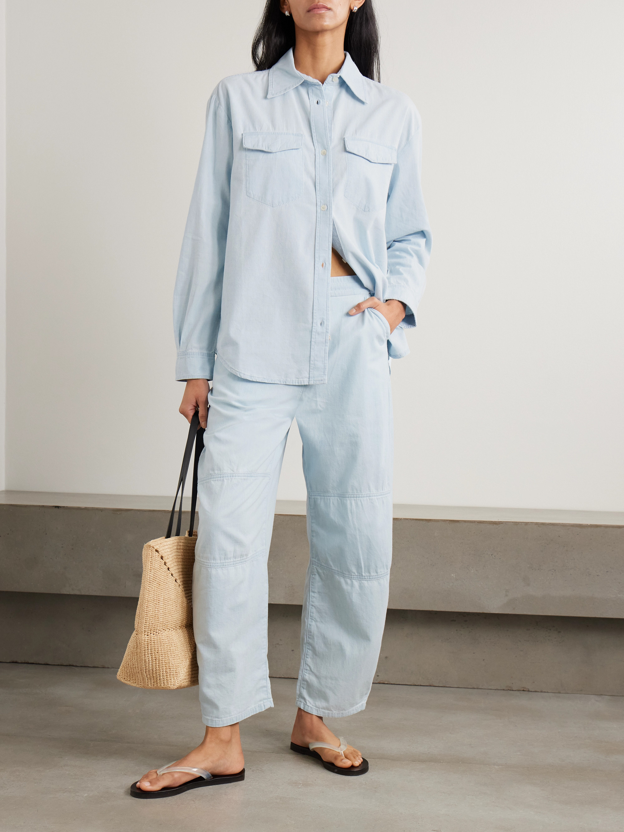 La Ligne Cotton-chambray barrel-leg pants