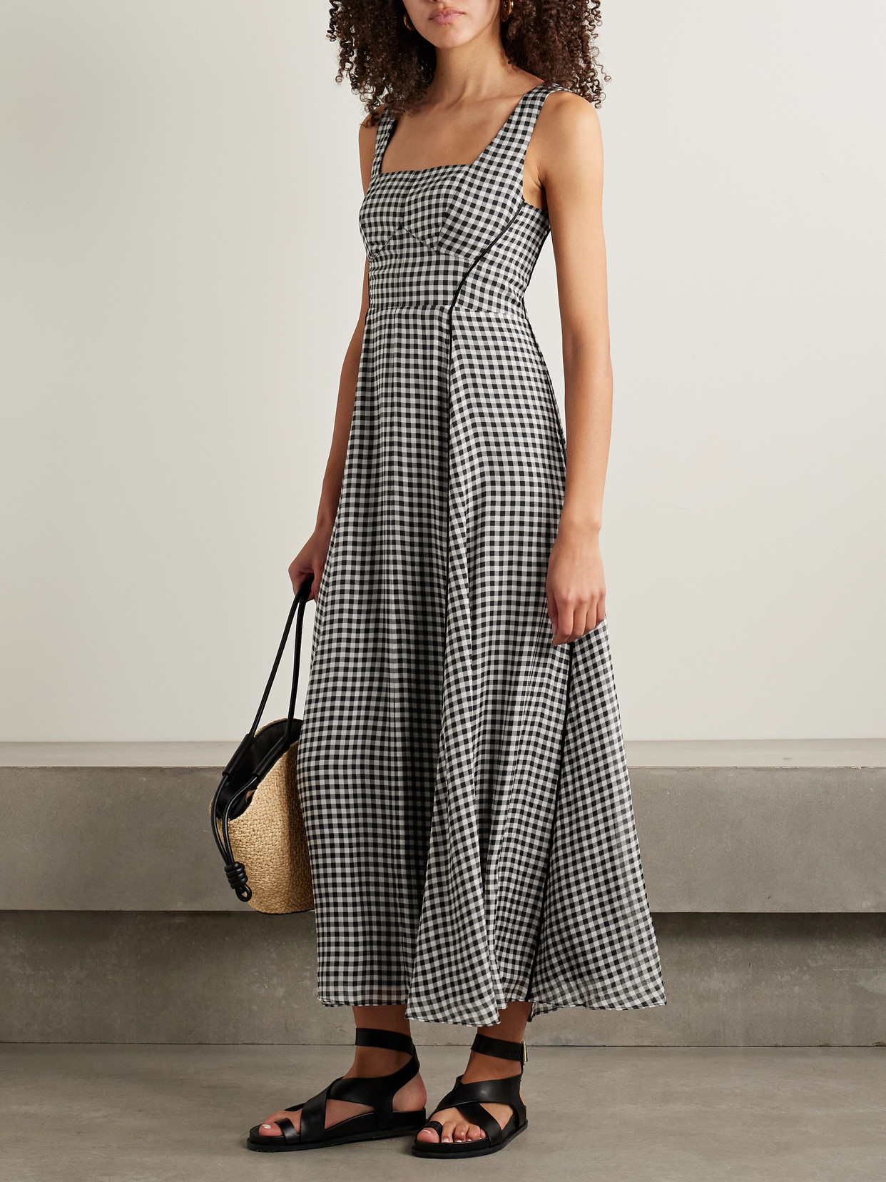 La Ligne Gingham Silk Midi Dress