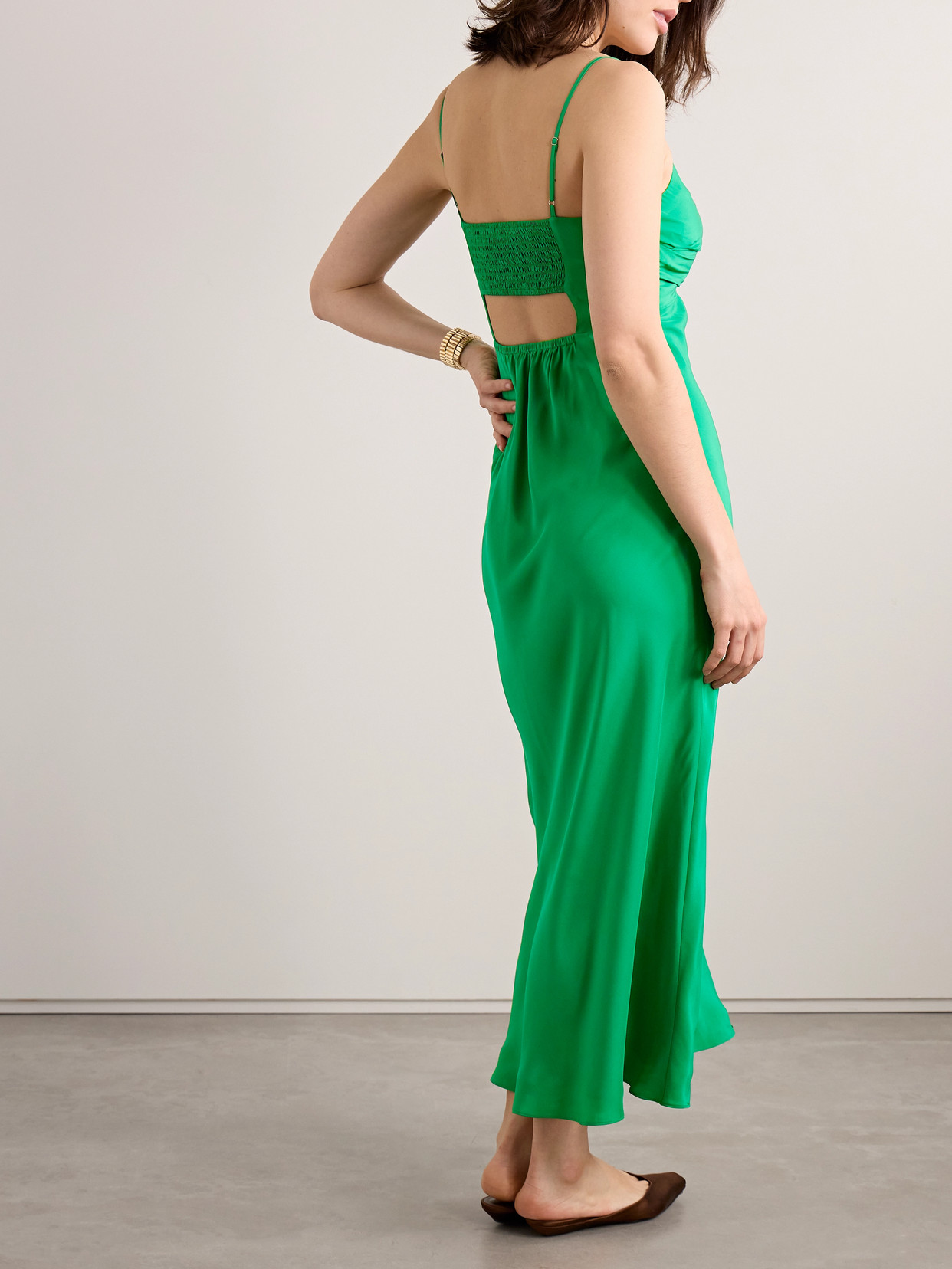 La Ligne Twist-front Cutout Silk Midi Dress In Green
