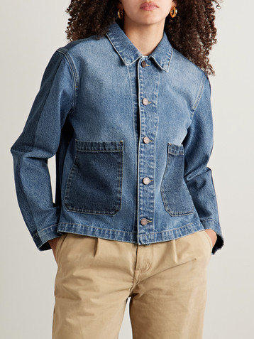 La Ligne Val cropped paneled two-tone denim jacket