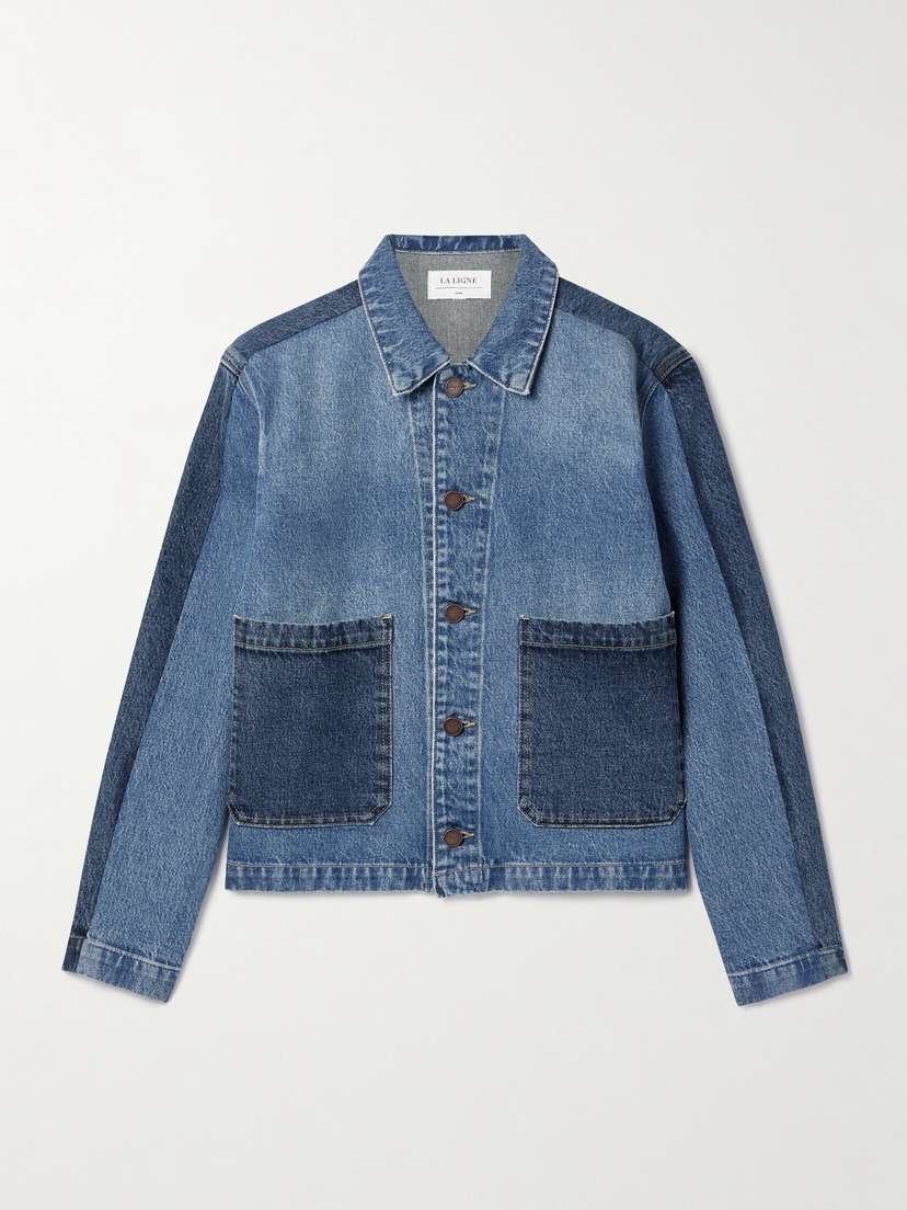 La Ligne Val Cropped Paneled Two-tone Denim Jacket