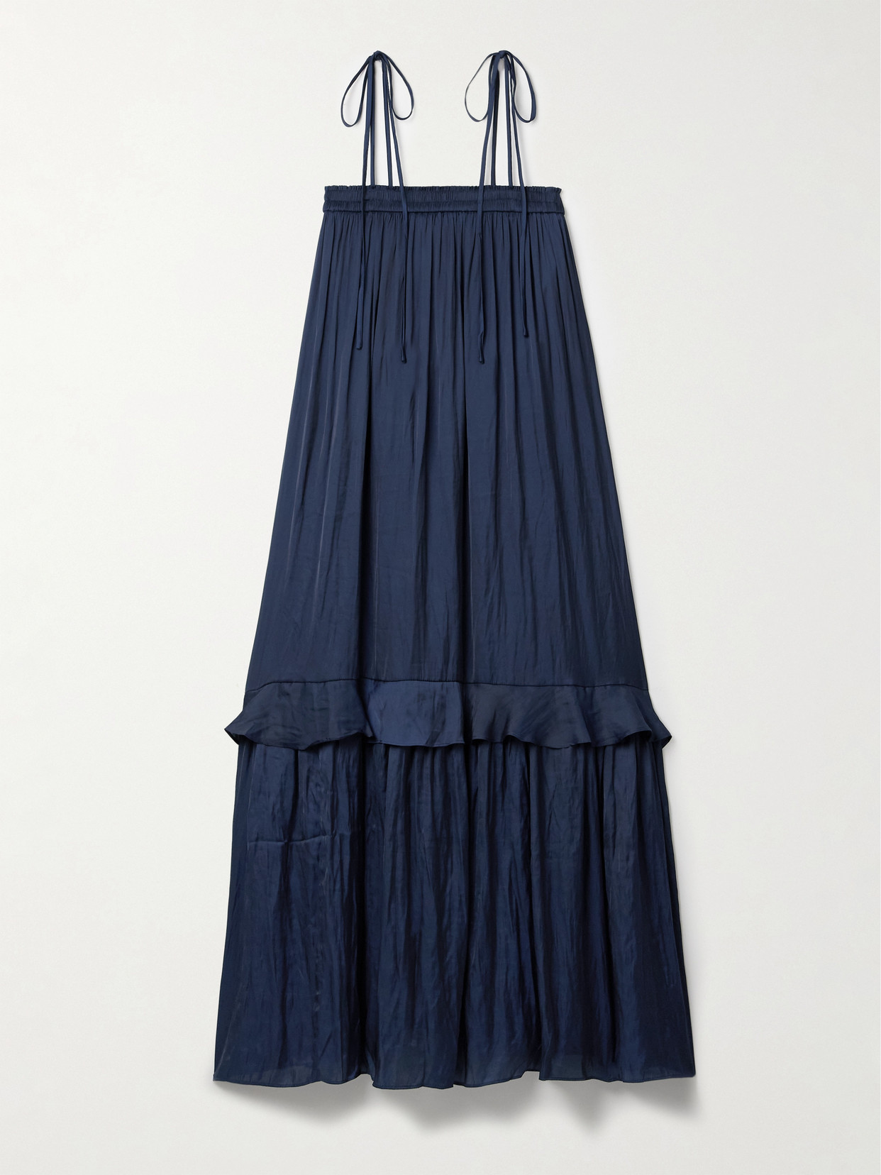 La Ligne Fleur Ruffled Crinkled-satin Maxi Dress In Blue