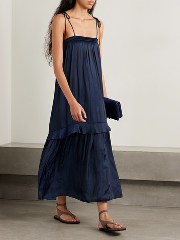 La Ligne Fleur ruffled crinkled-satin maxi dress