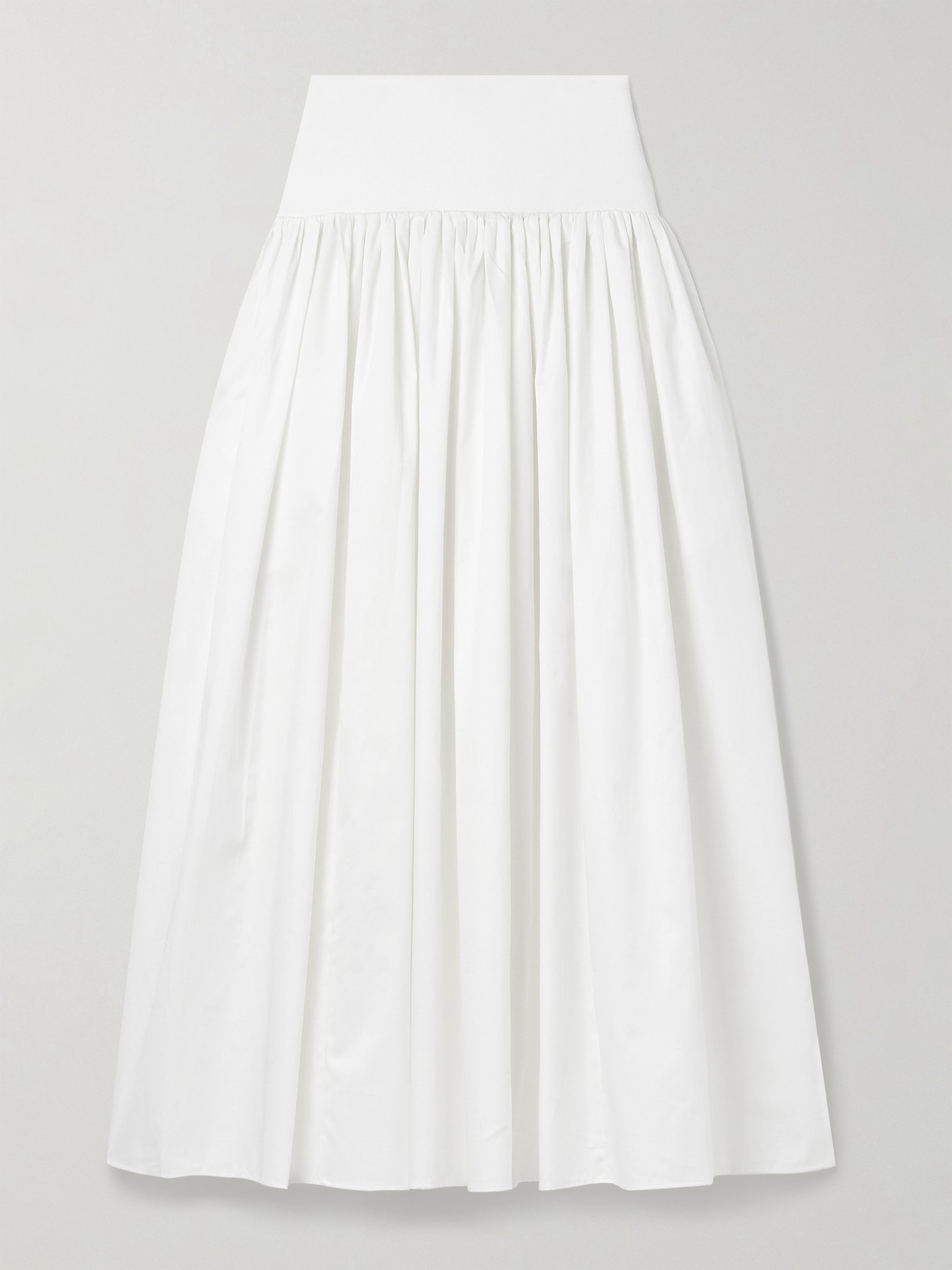 La Ligne Laurence Stretch Knit-trimmed Gathered Cotton-poplin Midi Skirt In Gray