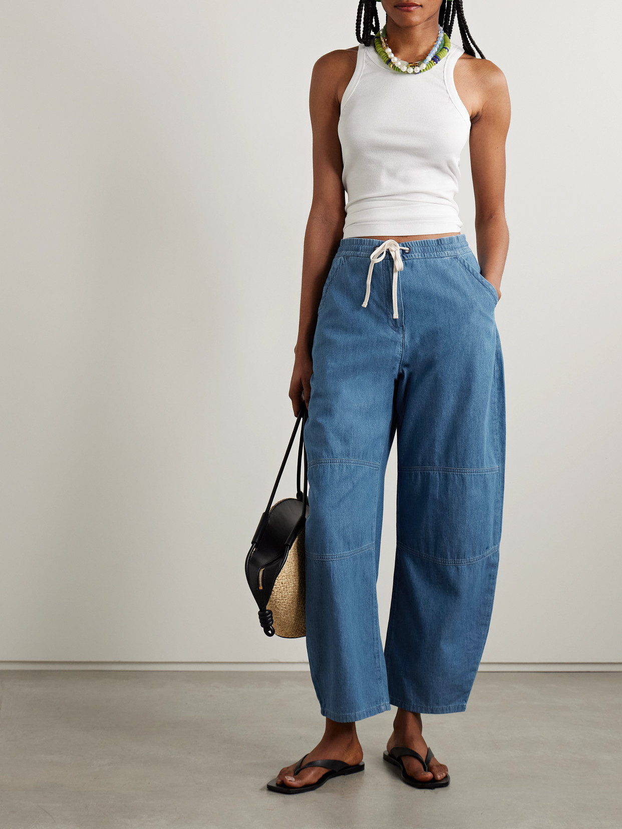 La Ligne Dorian Cotton-chambray Barrel-leg Pants