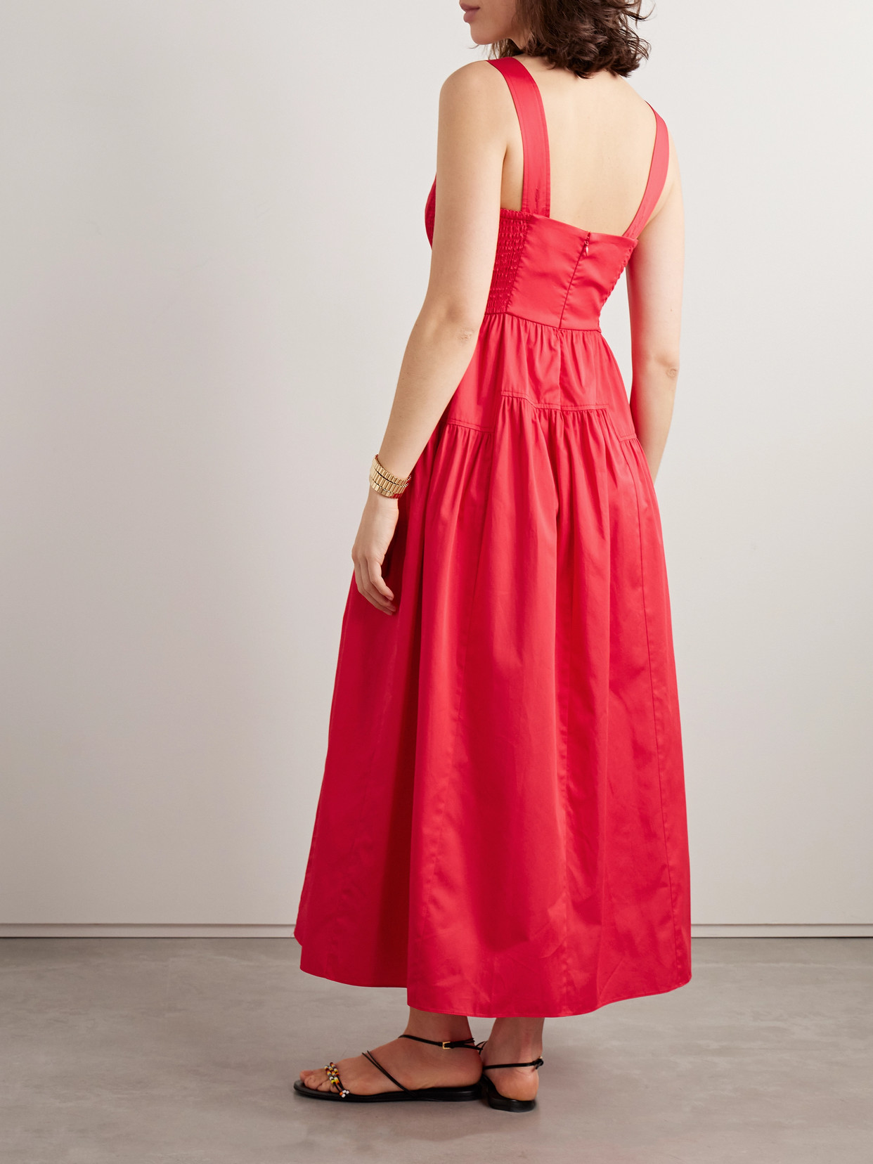 La Ligne Gathered Cotton-poplin Midi Dress In Red