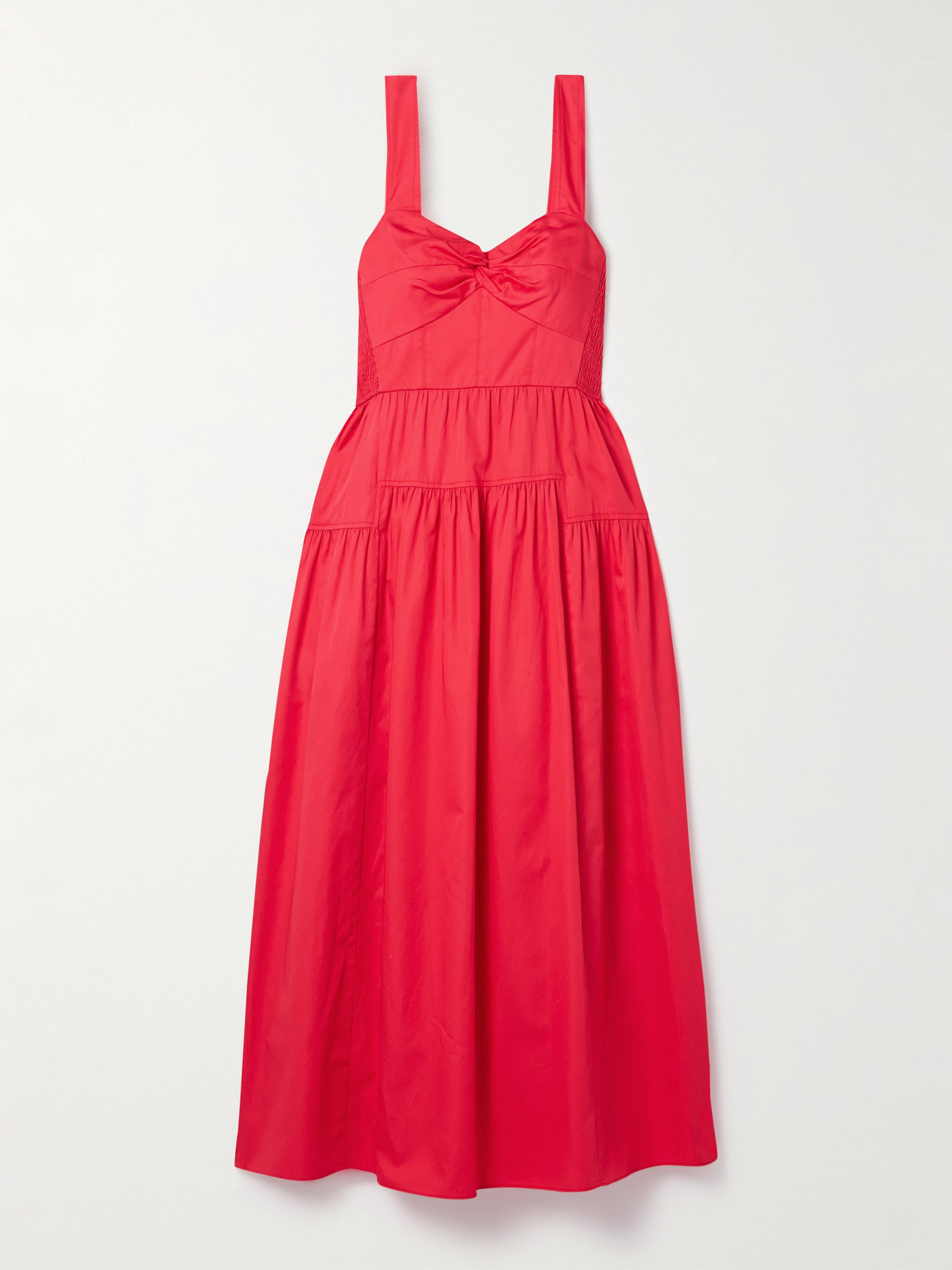 La Ligne Gathered Cotton-poplin Midi Dress In Red