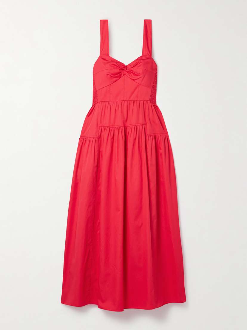 La Ligne Gathered Cotton-poplin Midi Dress