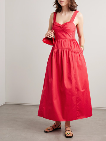 La Ligne Gathered cotton-poplin midi dress