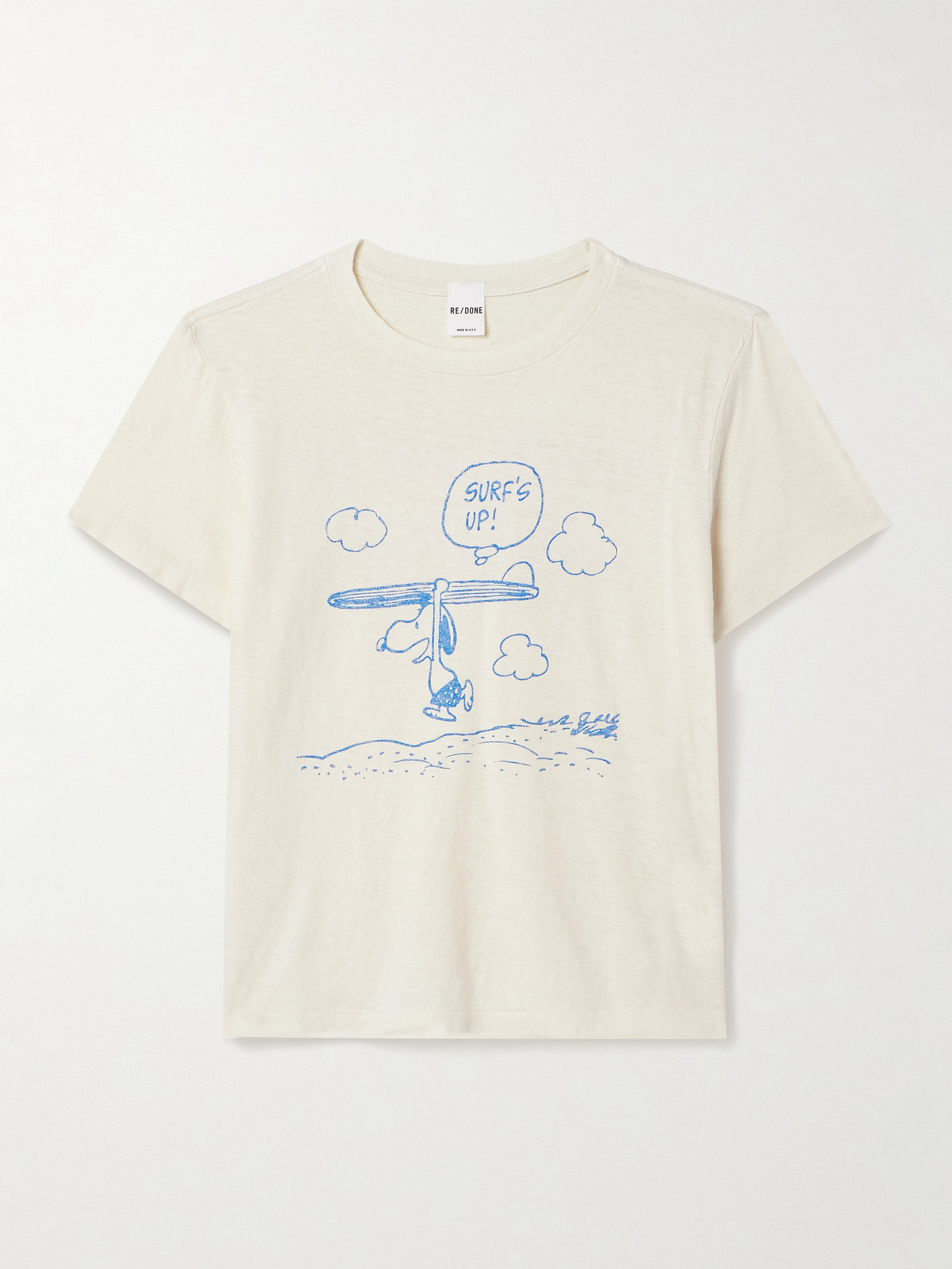 Re/done + Peanuts Snoopy Surf's Up Printed Cotton-jersey T-shirt In White
