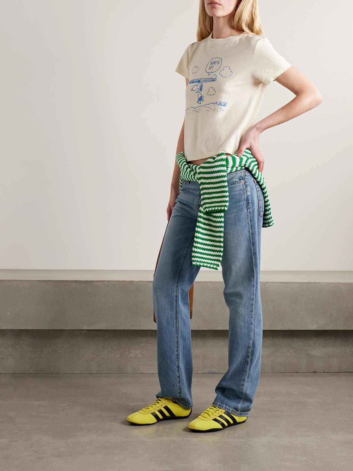Re/done + Peanuts Snoopy Surf's Up Printed Cotton-jersey T-shirt In White