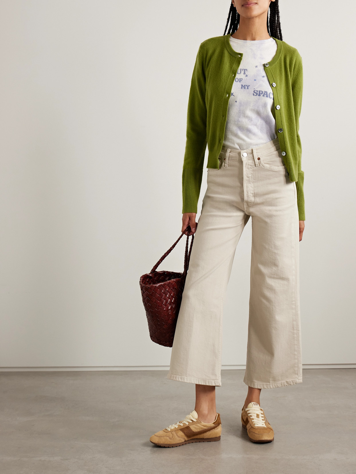 Re/done Cropped High-rise Flared Jeans In Neutral