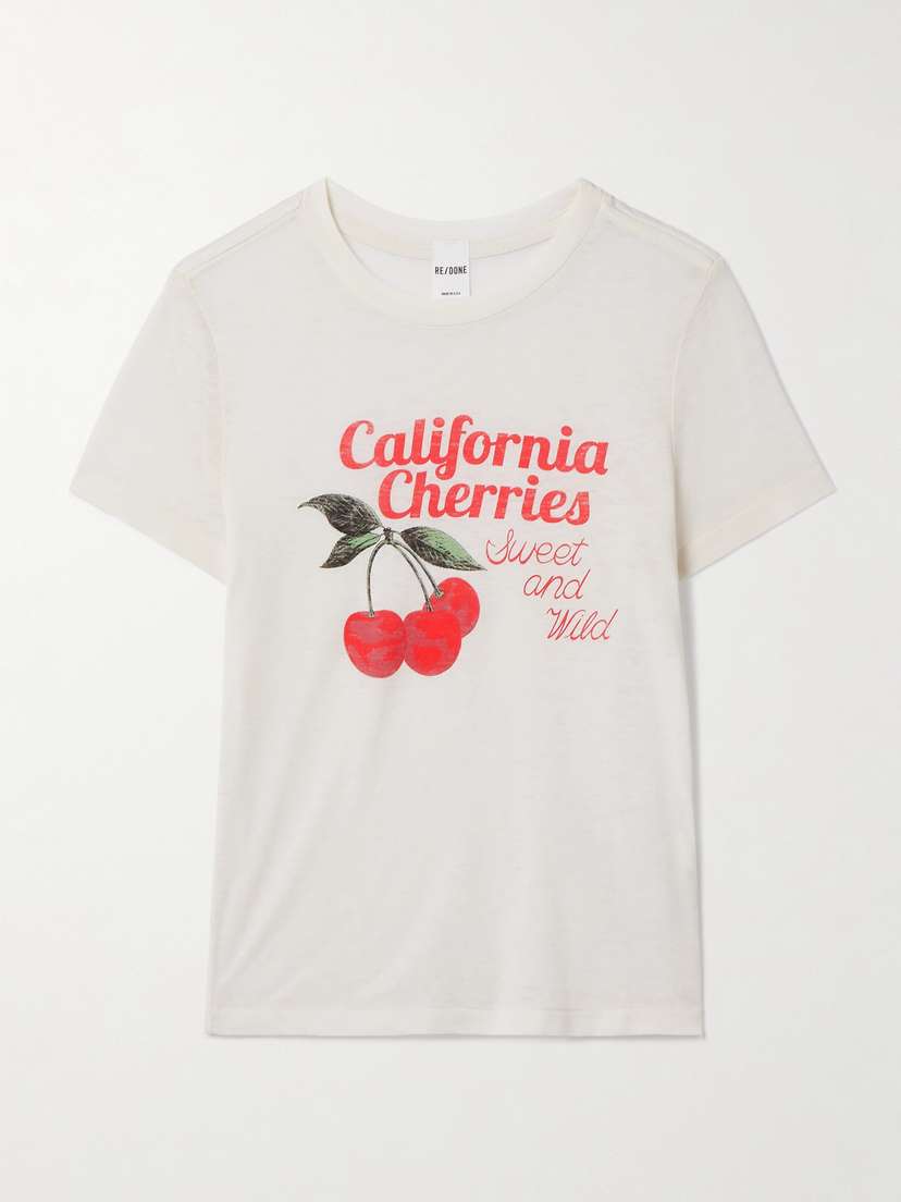 RE/DONE Tiny Cherries Printed Organic And Recycled Cotton-blend Jersey T-shirt