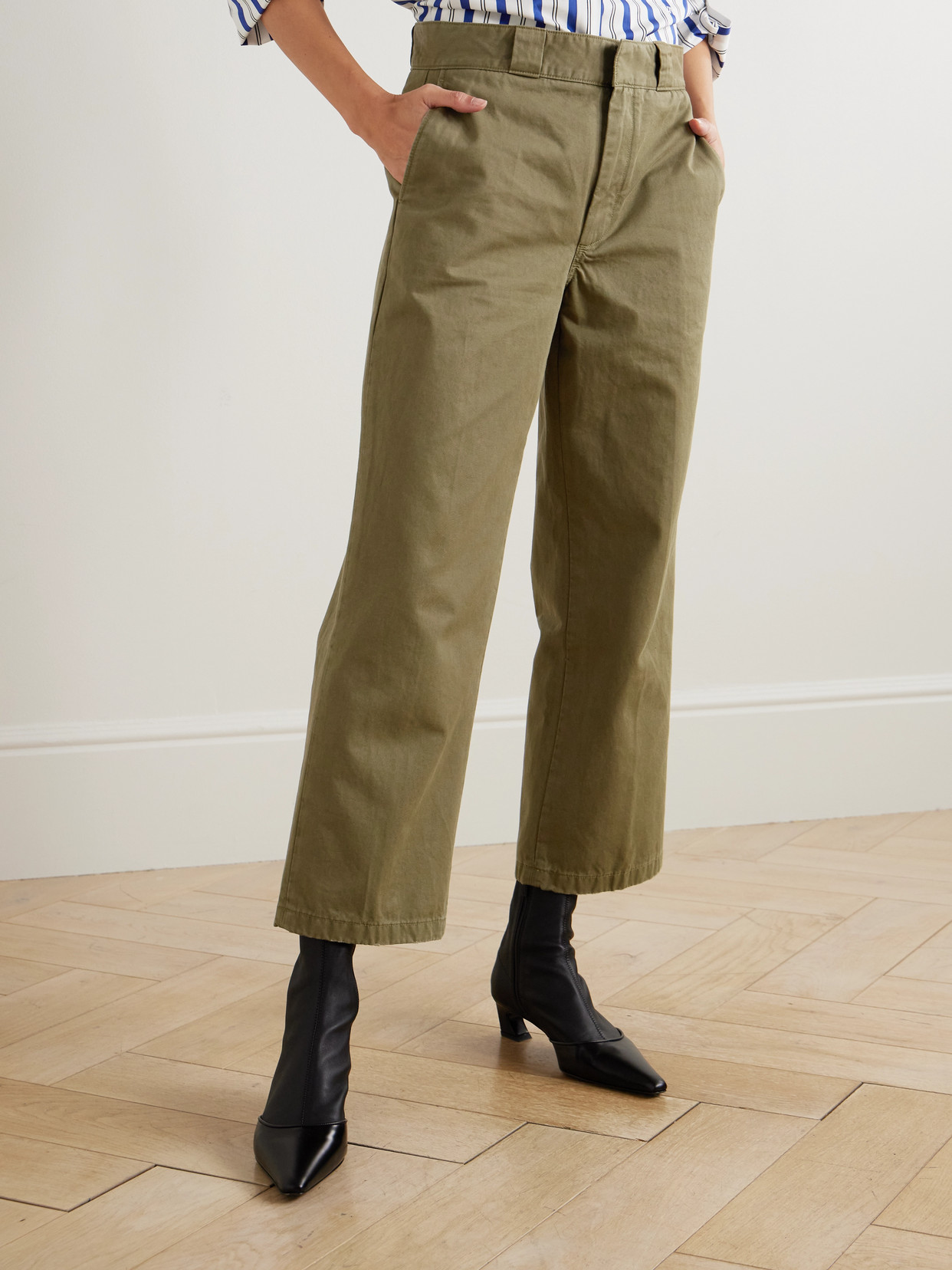 Re/done The Ollie Cotton-gabardine Straight-leg Pants In Green