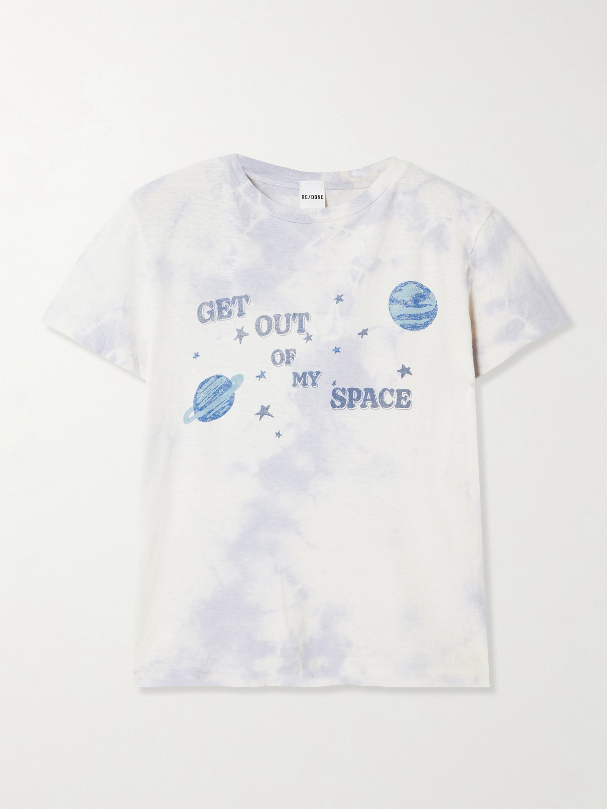 Re/done My Space Tie-dyed Printed Cotton-jersey T-shirt In White