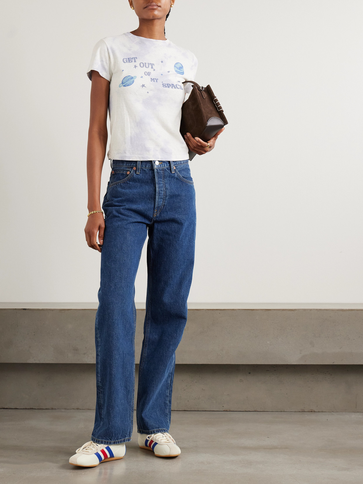Re/done My Space Tie-dyed Printed Cotton-jersey T-shirt In White