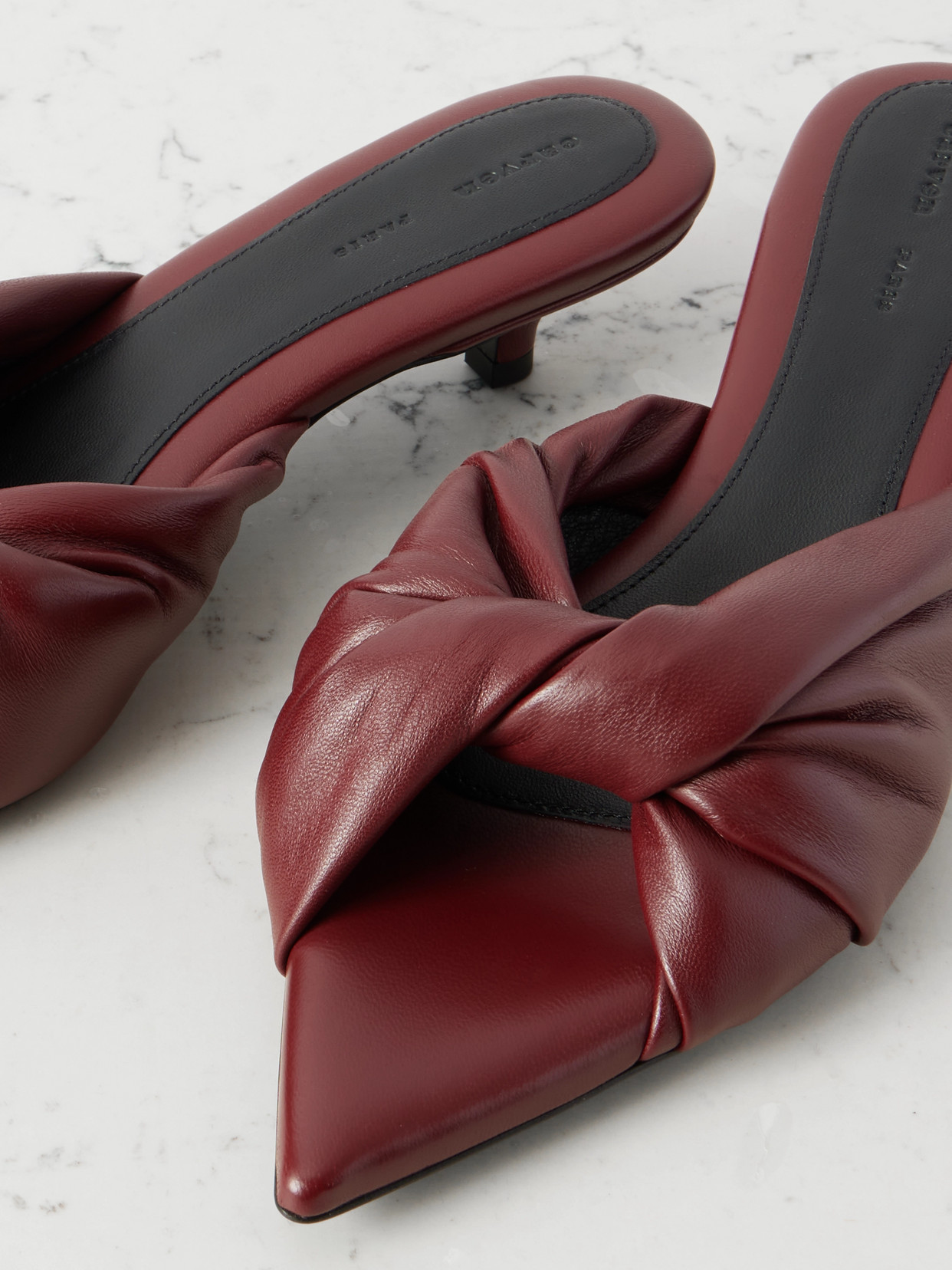Carven Knotted Leather Mules In Burgundy