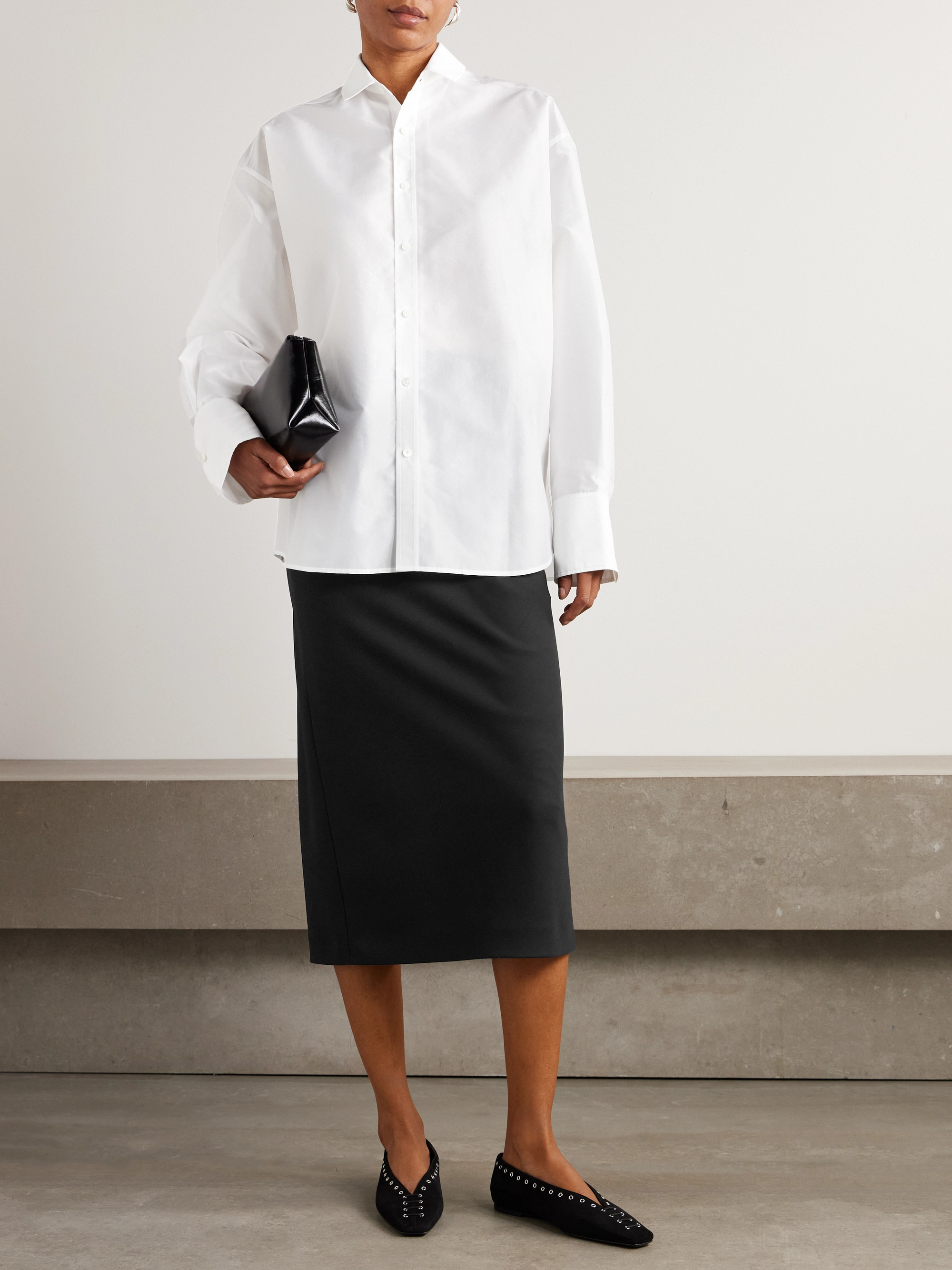 CARVEN Pearl-embellished taffeta shirt