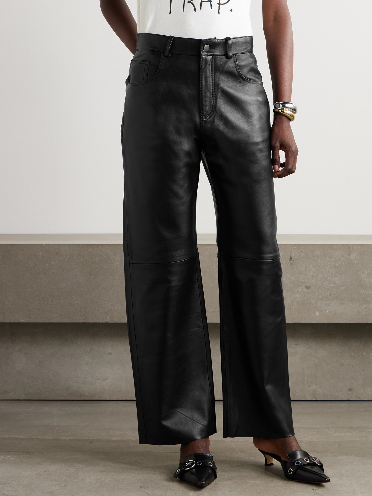 Haikure Bonnie Leather Wide-leg Pants In Black