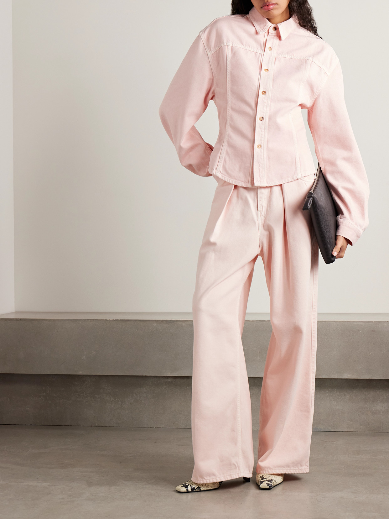 Haikure Lee Dive Paneled Denim Shirt In Pink