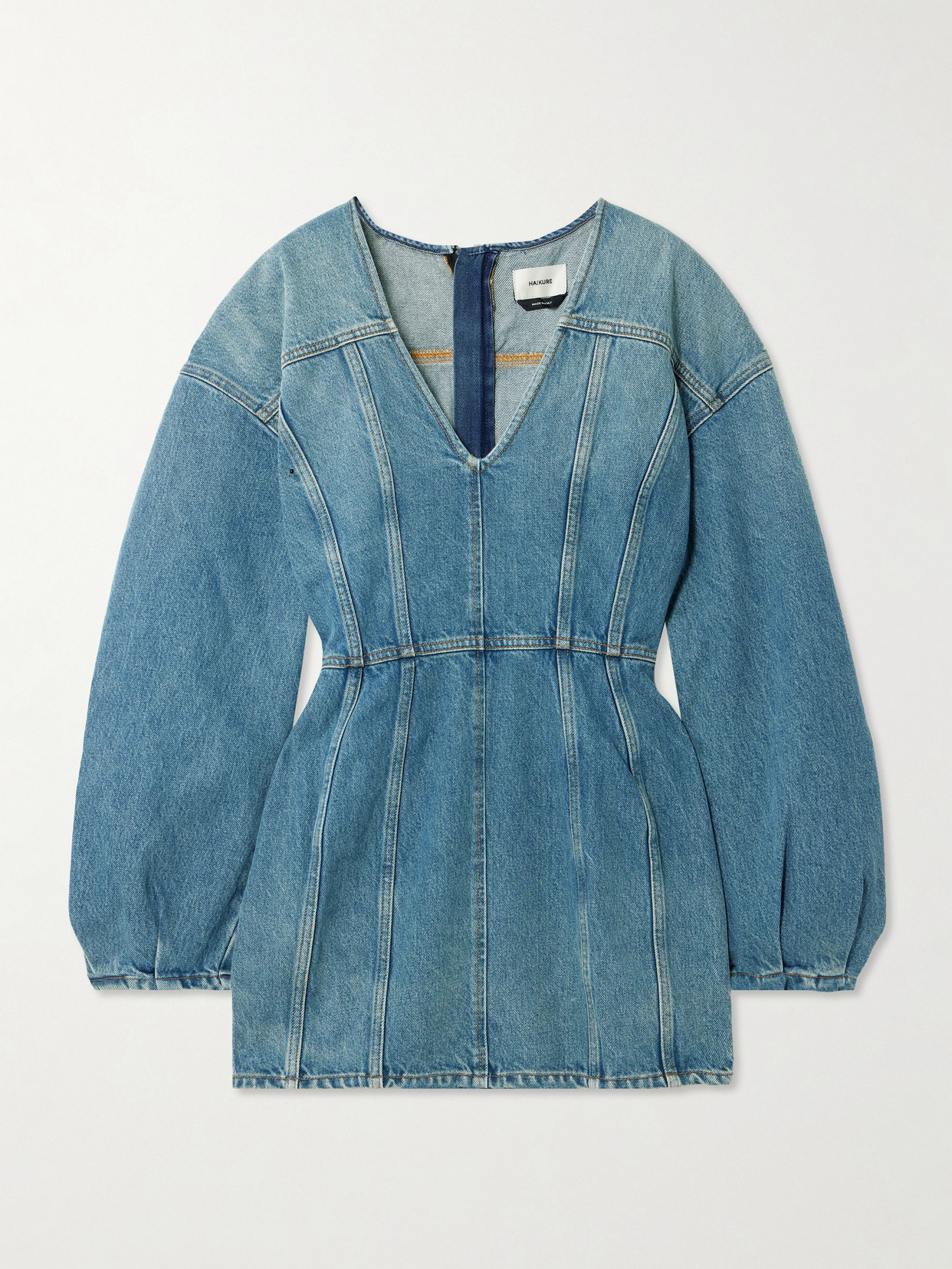 Haikure Darly Paneled Denim Mini Dress In Blue