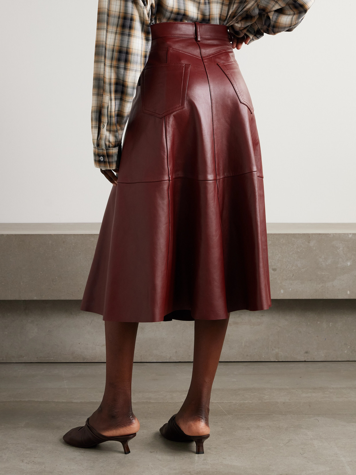 Haikure Serenity Paneled Leather Midi Skirt In Brown