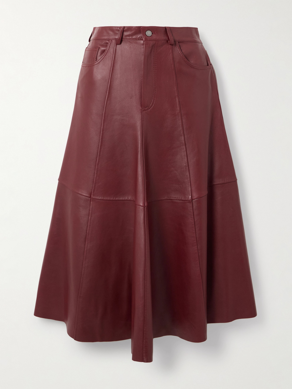 Haikure Serenity Paneled Leather Midi Skirt In Brown